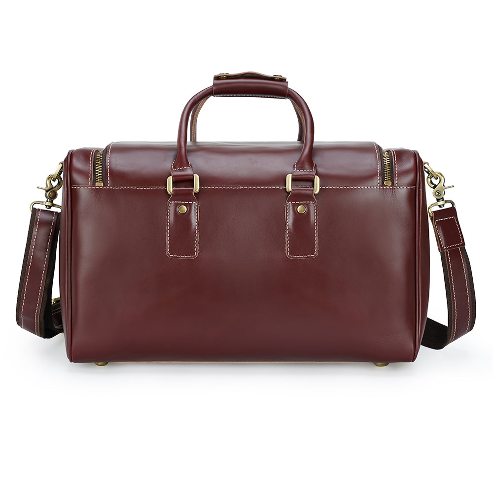 Retro Oversize Burgundy Red Genuine Leather Zipper Durable High Quality Unisex Waterproof Travel Weekend