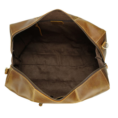 New Arrival Vintage Large Cow Skin Hide Top Layer Full Grain Genuine Leather Water Resistant Holdall Duffel Bag Zipper High