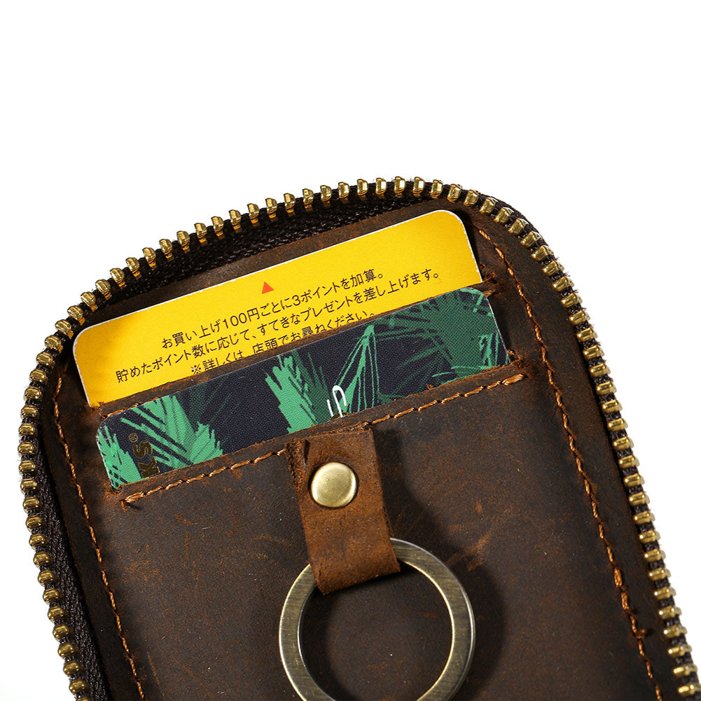 Genuine Cow Leather Car Key Holder Wallets Housekeeper Card Zipper Case Keys Organizer for Men