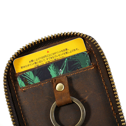 Genuine Cow Leather Car Key Holder Wallets Housekeeper Card Zipper Case Keys Organizer for Men