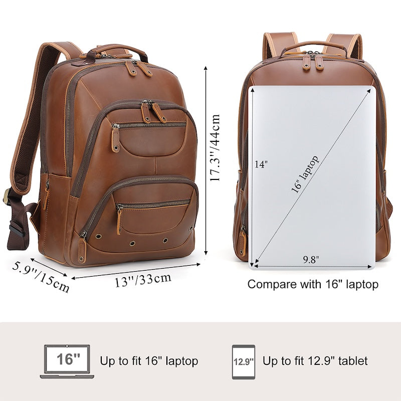Full Grain Genuine Leather Laptop Backpack Vintage Brown Crazy Horse Leather Backpack School Bag for Business Man