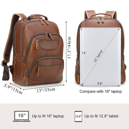 Full Grain Genuine Leather Laptop Backpack Vintage Brown Crazy Horse Leather Backpack School Bag for Business Man