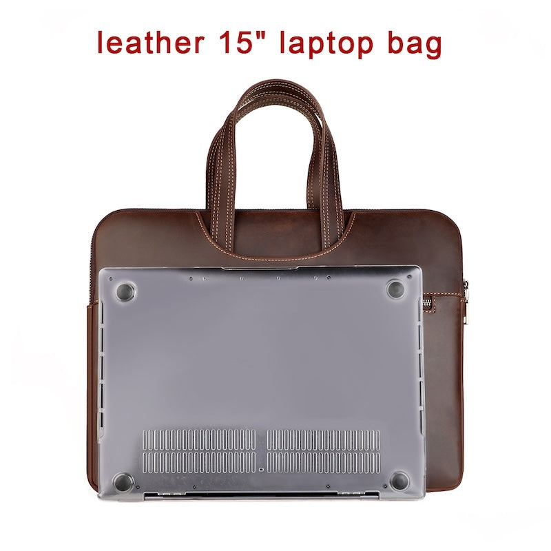 2026 New Arrival Men Retro Vintage Style Genuine Leather Durable Laptop Briefcase with Zipper Closure