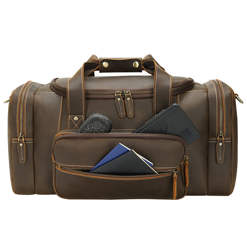 Full Grain Leather Vintage Retro Large Capacity Duffle Weekender Overnight Travel Duffel Bag for