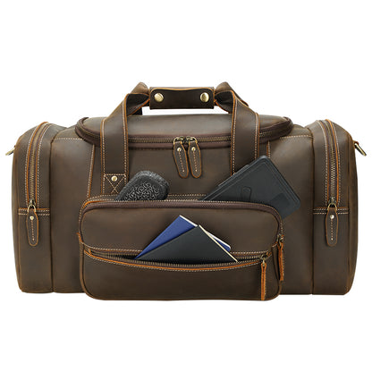 Full Grain Leather Vintage Retro Large Capacity Duffle Weekender Overnight Travel Duffel Bag for