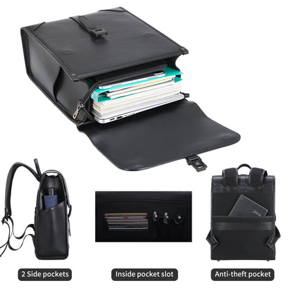 England British Style BlackGenuine Leather School Bag for Student Full Grain Leather Laptop Backpack Bag for Business