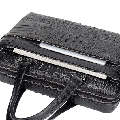 Alligator Crocodile Print Cowhide Cow Leather Black Laptop Real Leather Briefcase Shoulder Bag Brief Case for Business Man