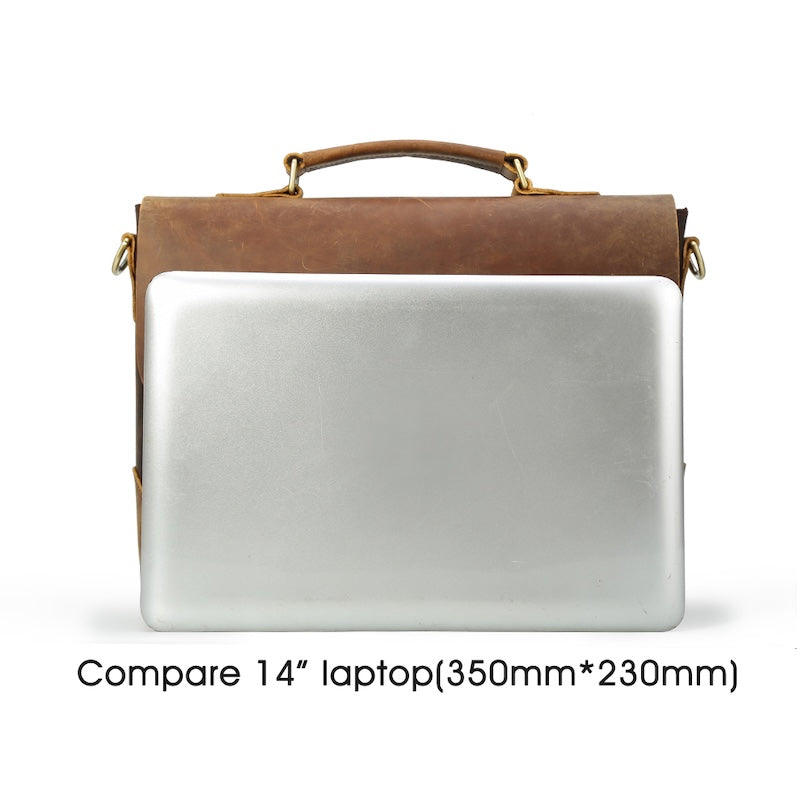 Cowhide 14 Inch Laptop Messenger Sling Bag Men's Crazy Horse Genuine Leather Soft Business Vintage
