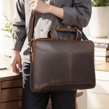 New Arrival 15.6'' Cowhide Business Laptop Portfolio Bag Crazy Horse Leather Full Grain Genuine Leather Office Briefcase Bag