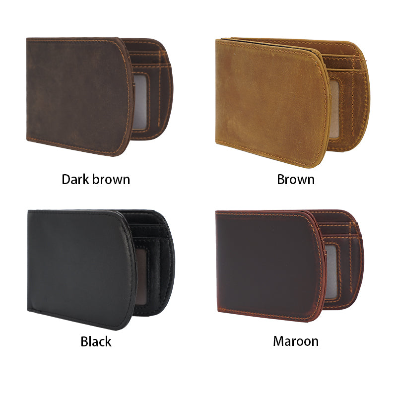 New Arrival Retro Full Grain Crazy Horse Leather Card Holder Wallet Money Clip Case Unisex Credit Card Leather Men Wallet