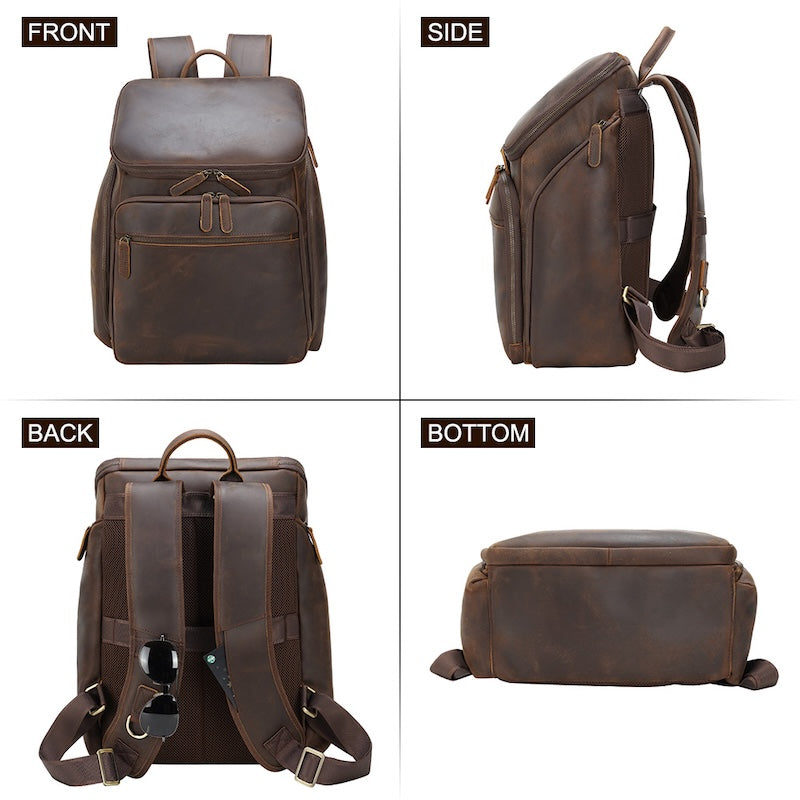 Hot Selling Real Cowhide Vintage Style Brown Best Quality Full Grain Men's Genuine Leather Laptop Backpack for Daily Use