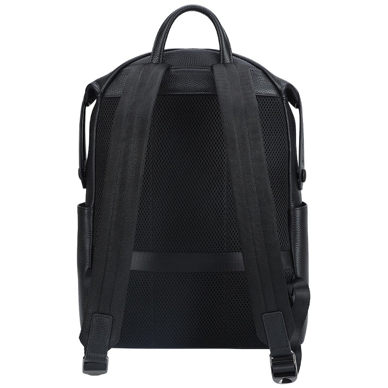 Man & Boys Black Cow Skin Pebble Genuine Leather Fashion Business Laptop Cow Hide School Backpack Zipper Bag for Student