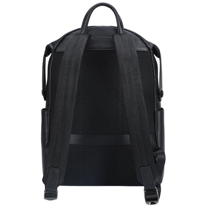 Man & Boys Black Cow Skin Pebble Genuine Leather Fashion Business Laptop Cow Hide School Backpack Zipper Bag for Student