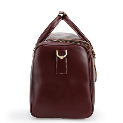 Retro Oversize Burgundy Red Genuine Leather Zipper Durable High Quality Unisex Waterproof Travel Weekend