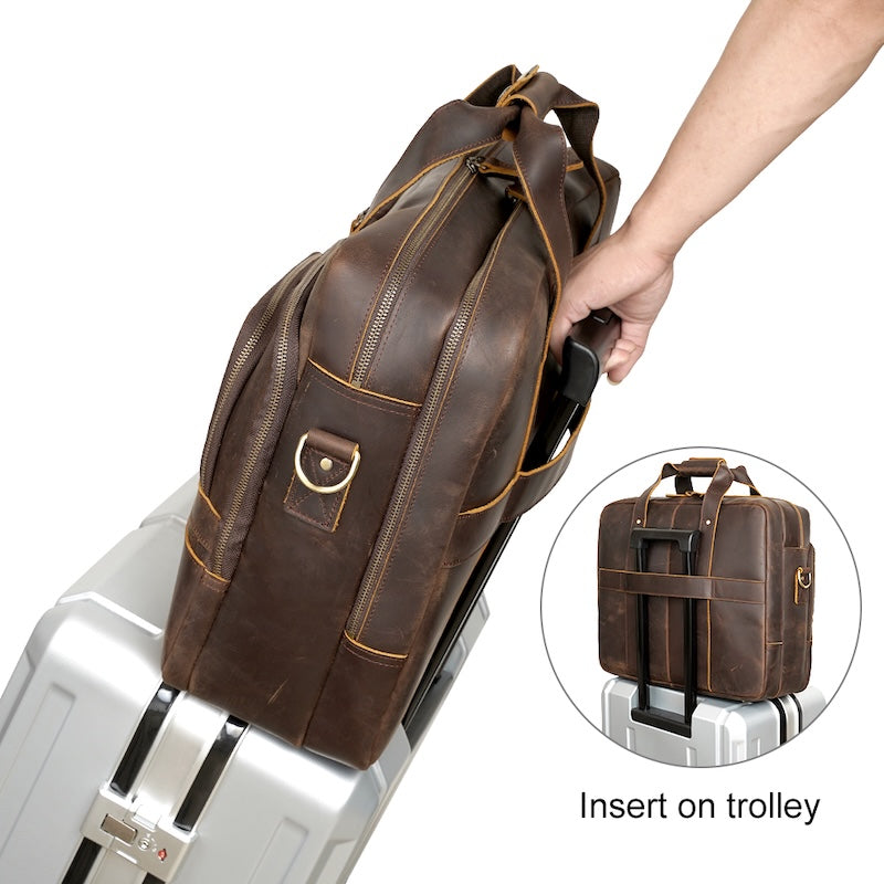 Wholesale 17-Inch Crazy Horse Genuine Leather Laptop Briefcase Men's Vintage Style Business Bag Dropshipping Soft Durable OEM