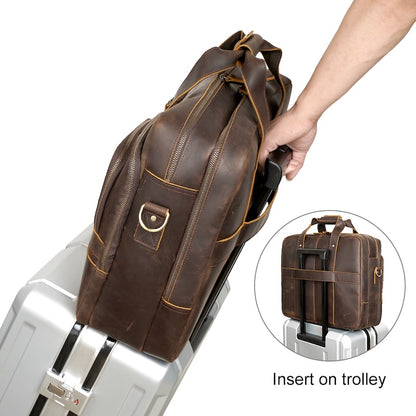 Wholesale 17-Inch Crazy Horse Genuine Leather Laptop Briefcase Men's Vintage Style Business Bag Dropshipping Soft Durable OEM