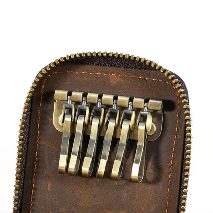 Genuine Cow Leather Car Key Holder Wallets Housekeeper Card Zipper Case Keys Organizer for Men
