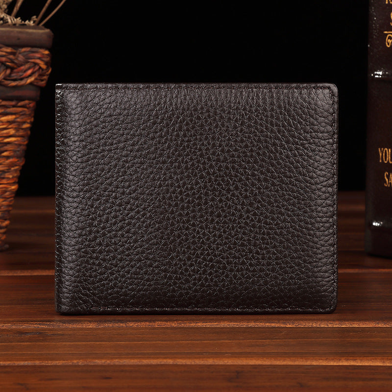 Lichee Pattern Pebble Leather Wallet RFID Blocking Real Leather Bifold Full Grain Leather Wallet for Men