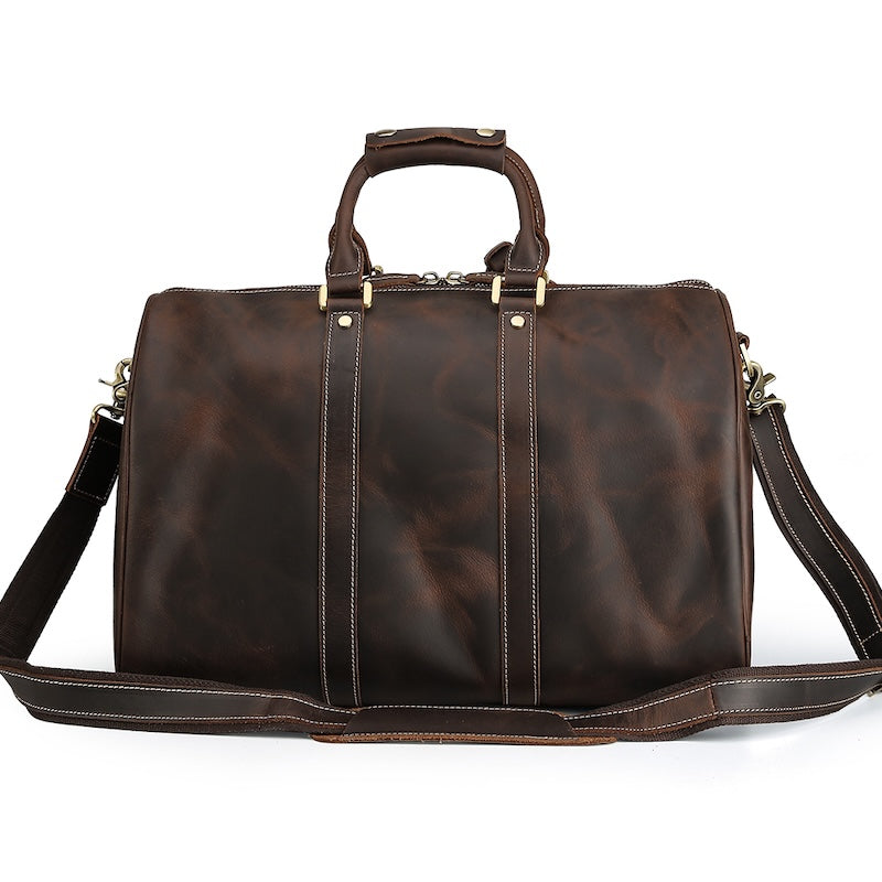 Large Capacity Men's Genuine Leather Carry-on Holdall Weekender Luxury Overnight Travel Duffel Bag Polyester Lining
