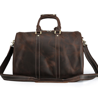 Large Capacity Men's Genuine Leather Carry-on Holdall Weekender Luxury Overnight Travel Duffel Bag Polyester Lining