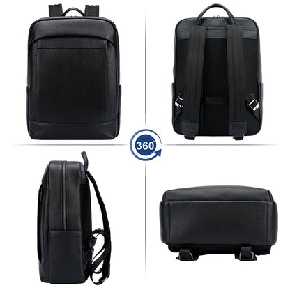 Man New Arrival Black Pebble Genuine Leather Fashion Business Laptop School Backpack Zipper Bag