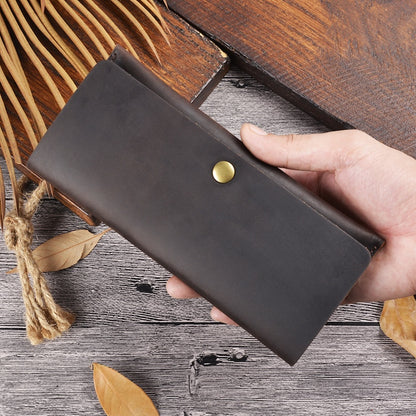 Handmade Simple Style Unisex Large Capacity Clutch Purse Top Grain Genuine Crazy Horse Leather Long Wallet Custom Pattern