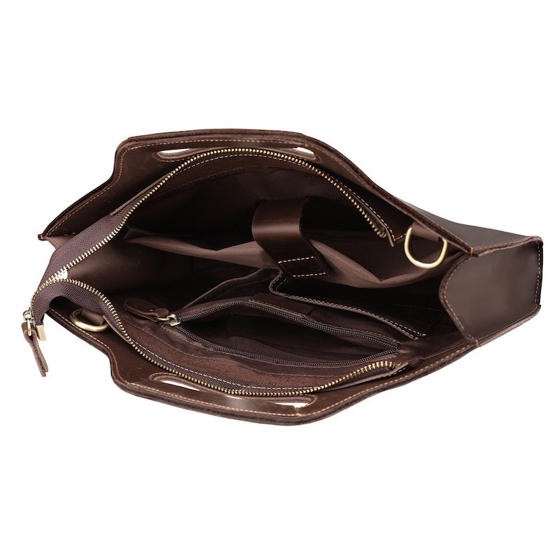 Men's 15.6'' Laptop Portfolio Crazy Horse Leather Office Briefcase Black Brown Full Grain Genuine Leather Business Bag