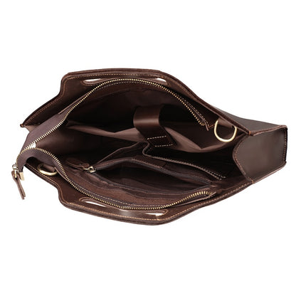 Men's 15.6'' Laptop Portfolio Crazy Horse Leather Office Briefcase Black Brown Full Grain Genuine Leather Business Bag
