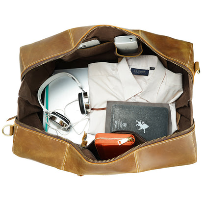 New Arrival Vintage Large Cow Skin Hide Top Layer Full Grain Genuine Leather Water Resistant Holdall Duffel Bag Zipper High