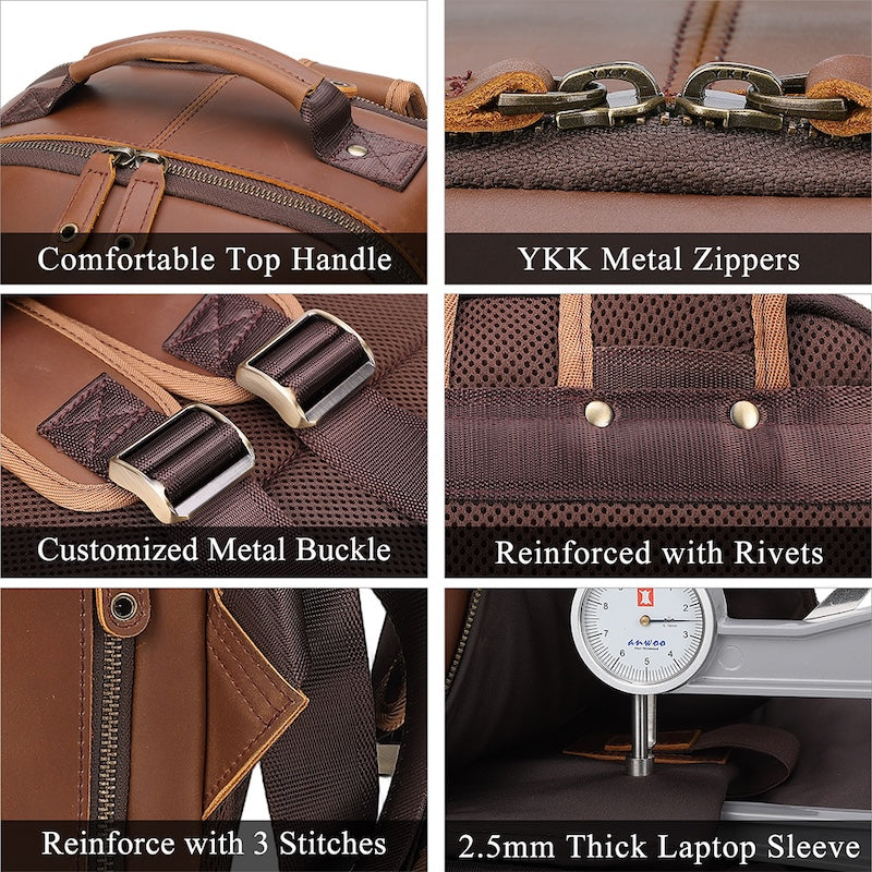 Full Grain Genuine Leather Laptop Backpack Vintage Brown Crazy Horse Leather Backpack School Bag for Business Man