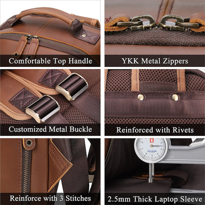 Full Grain Genuine Leather Laptop Backpack Vintage Brown Crazy Horse Leather Backpack School Bag for Business Man