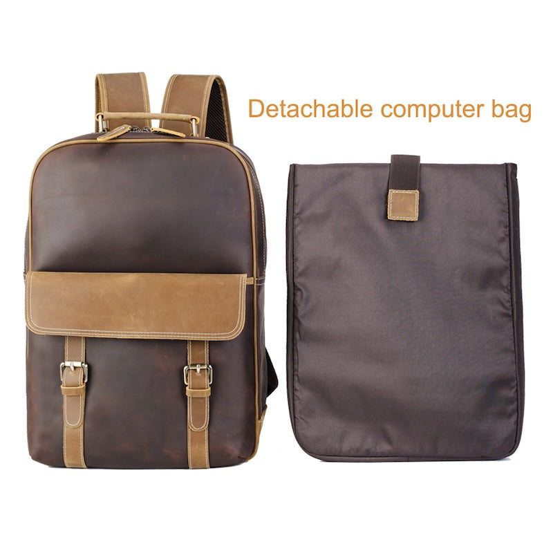 Genuine Leather Laptop Backpack for Men Vintage Style with Zipper Closure Man Women's Computer Bag