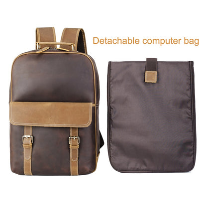 Genuine Leather Laptop Backpack for Men Vintage Style with Zipper Closure Man Women's Computer Bag