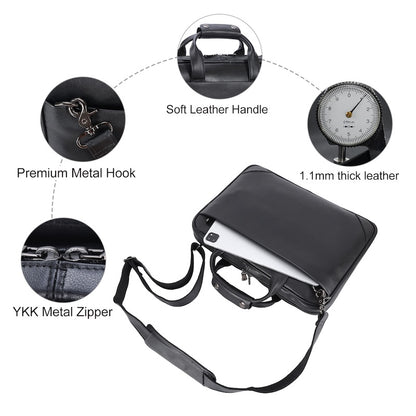 New Arrival Black Leather Office Briefcase Bags Men's Business 14'' Laptop Portfolio Bag Full Grain Leather Briefcase