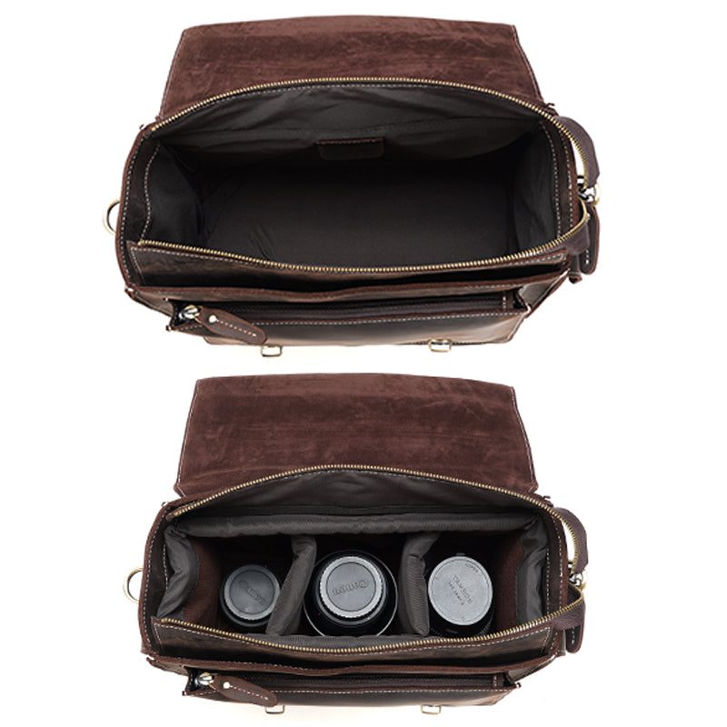 Vintage Luxury Design High Quality Customizable Men's Crazy Horse Genuine Leather Sling Shoulder Bag Zipper Camera Briefcase