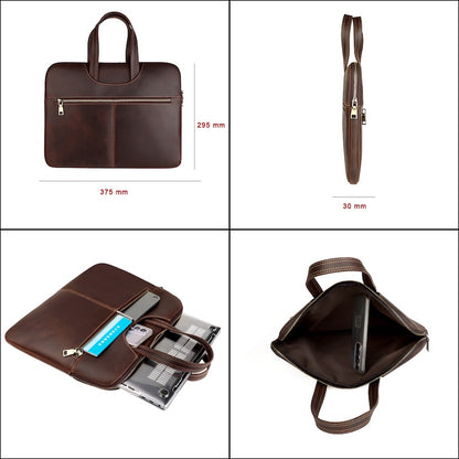 2026 New Arrival Men Retro Vintage Style Genuine Leather Durable Laptop Briefcase with Zipper Closure