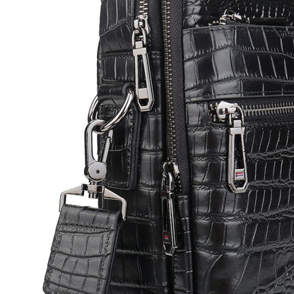 Alligator Crocodile Print Cowhide Cow Leather Black Laptop Real Leather Briefcase Shoulder Bag Brief Case for Business Man