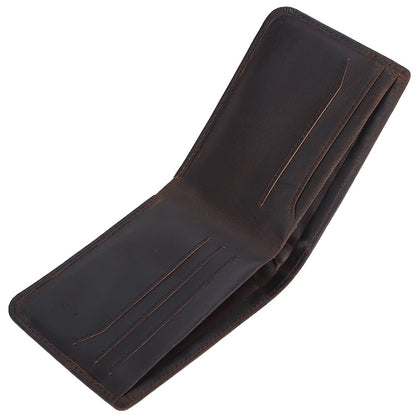 New Arrival Vintage Retro Style Mens Full Grain Leather Short Bifold Wallet Crazy Horse Cowhide Genuine Leather Wallet