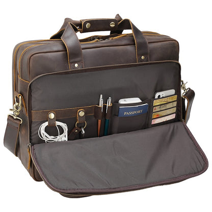 Wholesale 17-Inch Crazy Horse Genuine Leather Laptop Briefcase Men's Vintage Style Business Bag Dropshipping Soft Durable OEM