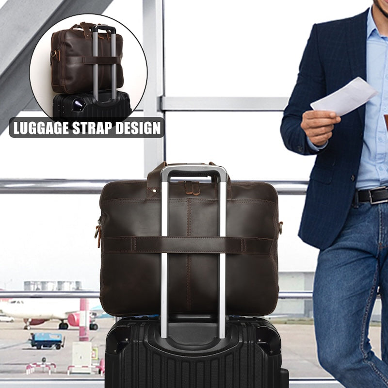 Factory Manufacture Vintage Soft Genuine Leather Men's Messenger Laptop Briefcase Bag Brown Business Use