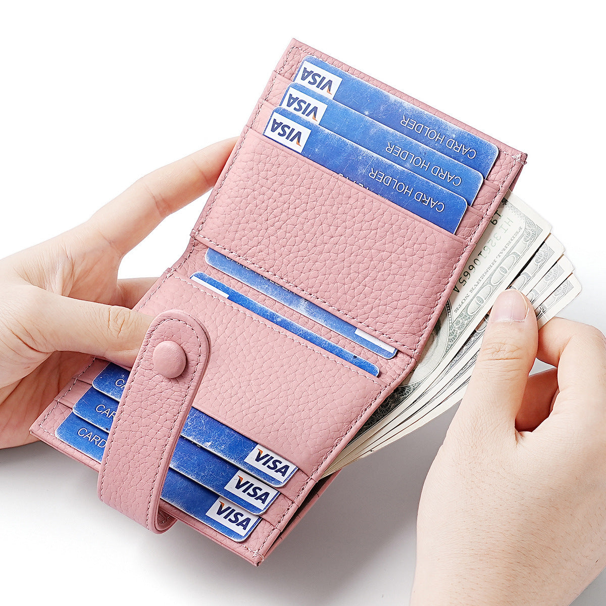 Lychee Leather Wallet for Women Cardholder Cowhide Wallet Cute Lady Real Genuine Leather Short Zipper Purse Wallet for Famale