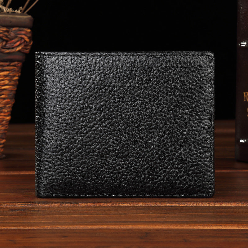 Lichee Pattern Pebble Leather Wallet RFID Blocking Real Leather Bifold Full Grain Leather Wallet for Men