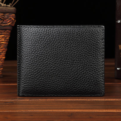 Lichee Pattern Pebble Leather Wallet RFID Blocking Real Leather Bifold Full Grain Leather Wallet for Men