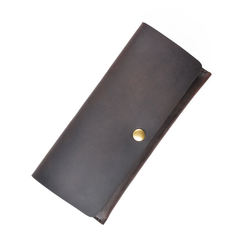 Handmade Simple Style Unisex Large Capacity Clutch Purse Top Grain Genuine Crazy Horse Leather Long Wallet Custom Pattern