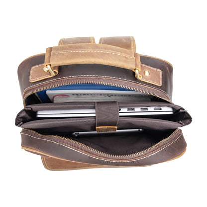 Genuine Leather Laptop Backpack for Men Vintage Style with Zipper Closure Man Women's Computer Bag