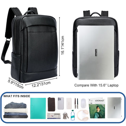 Man New Arrival Black Pebble Genuine Leather Fashion Business Laptop School Backpack Zipper Bag