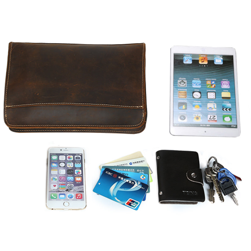 Vintage Style Handmade Men Genuine Leather Crazy Horse Brown Clutch Wallet with Zipper Closure