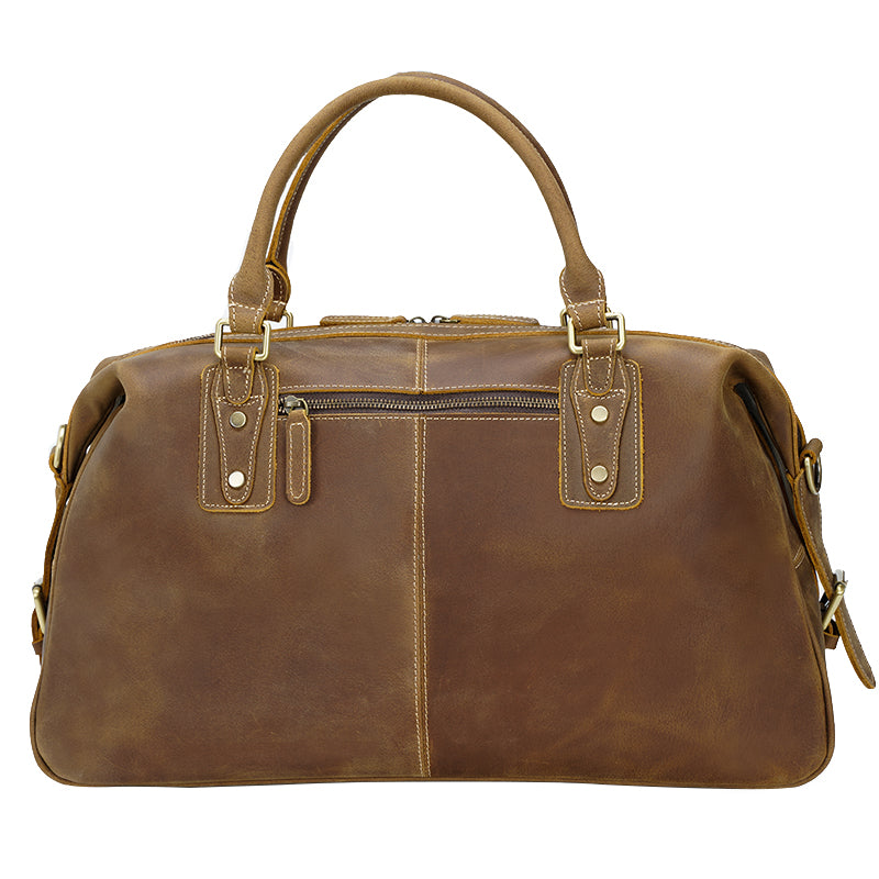 Crazy Horse Design Real Cow Leather Travel Duffel Vintage Retro Zipper Closure Weekender Bag for Men for Trips
