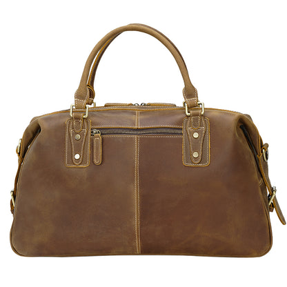 Crazy Horse Design Real Cow Leather Travel Duffel Vintage Retro Zipper Closure Weekender Bag for Men for Trips