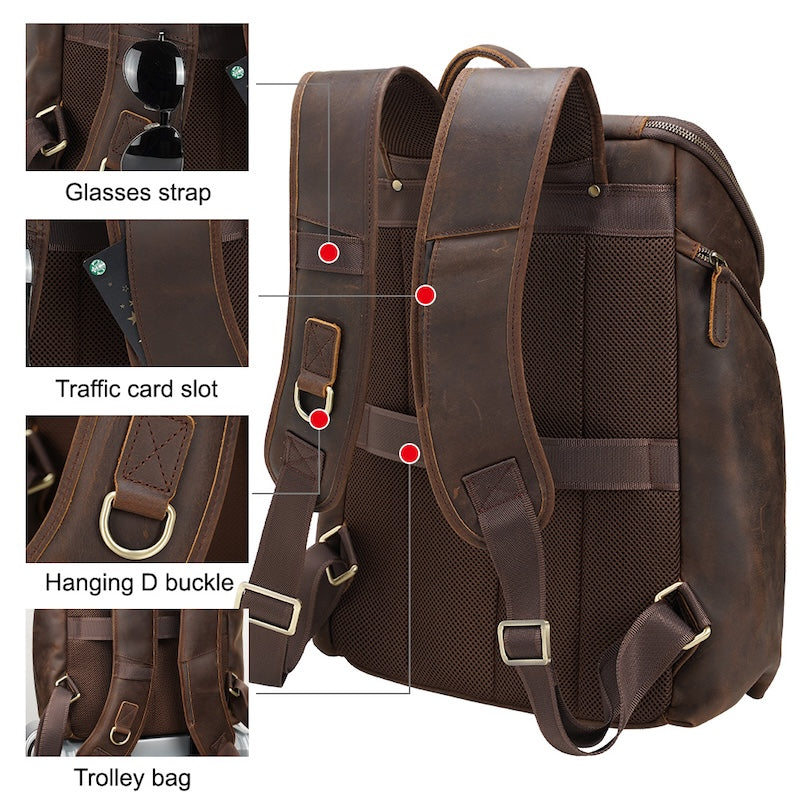 Hot Selling Real Cowhide Vintage Style Brown Best Quality Full Grain Men's Genuine Leather Laptop Backpack for Daily Use